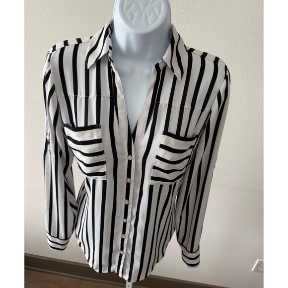 Express Shirt Small Portofino Button-Down Striped Preppy Corp Core Parisian Chic - Picture 6 of 13